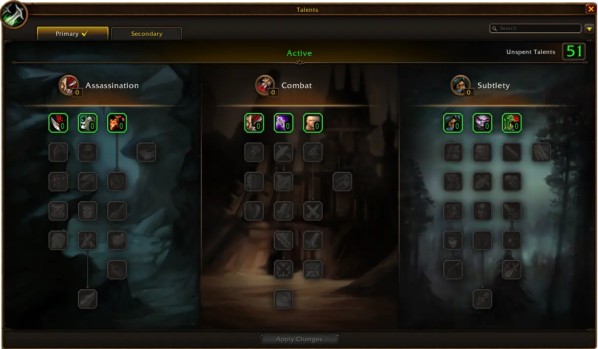 Oficiálna Blizzard ukážka talentových stromov Rogue vo WoW Forever