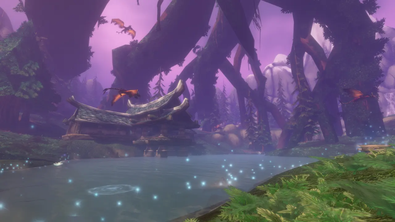 Oficiálny Blizzard záber fialovej lesnej oblasti vo WoW Forever